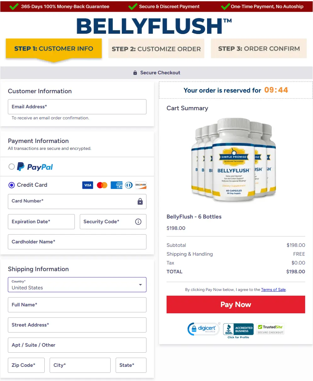 BellyFlush order page