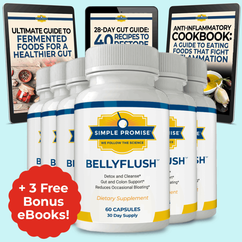 BellyFlush discounted program offer banner encouraging users to join now for detox and cleanse, gut and colon support, and relief from occasional bloating.